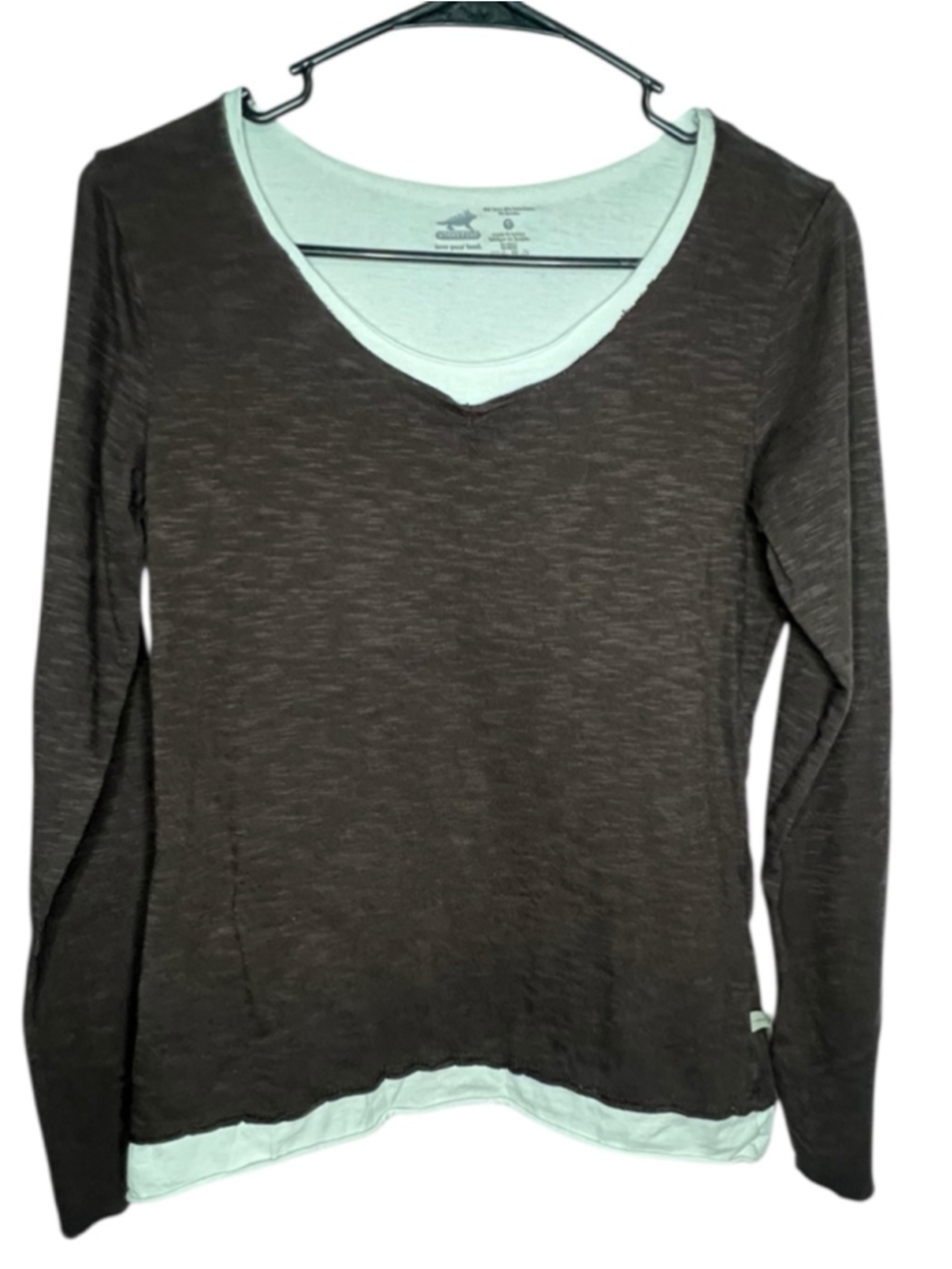 Horny Toad Brown and White Layered Long Sleeve V-Neck T-Shirt